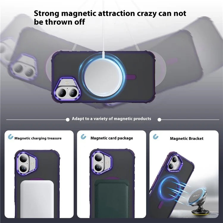 For iPhone 16 Case with Lens Kickstand Matte Back Cover Compatible with MagSafe