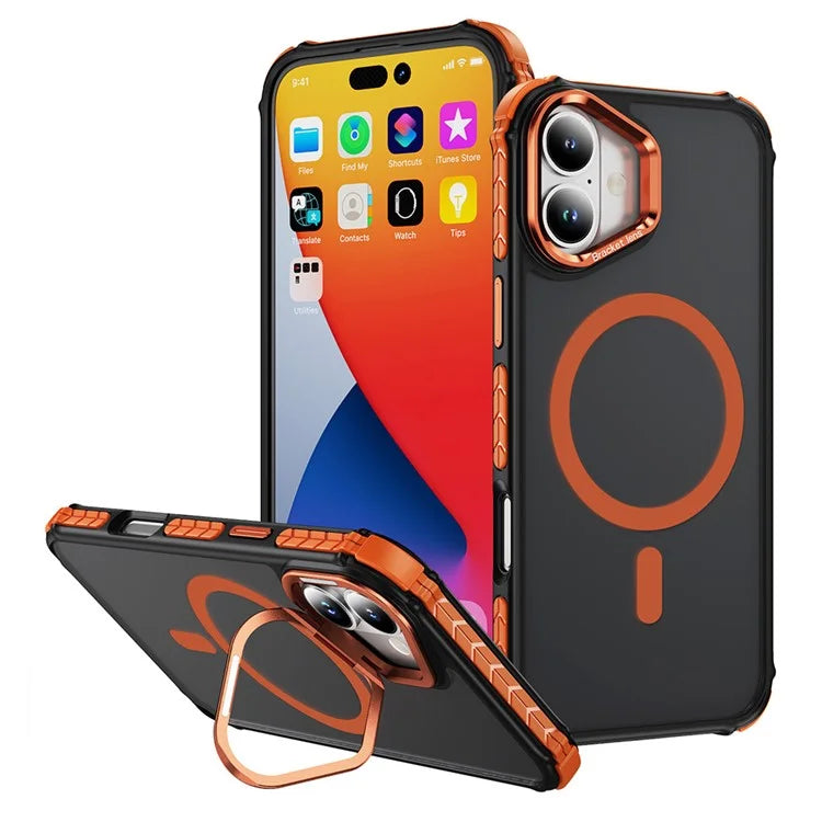 For iPhone 16 Case with Lens Kickstand Matte Back Cover Compatible with MagSafe