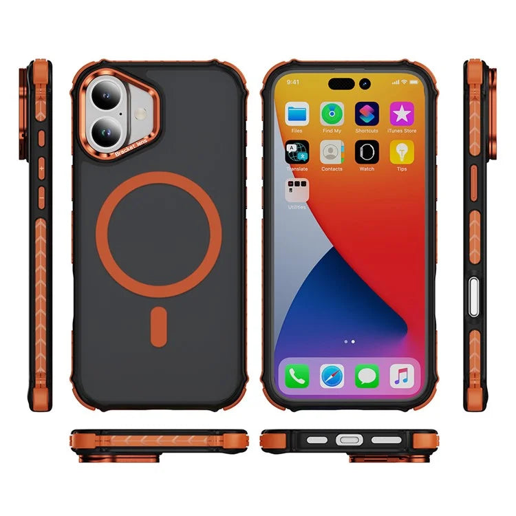 For iPhone 16 Case with Lens Kickstand Matte Back Cover Compatible with MagSafe