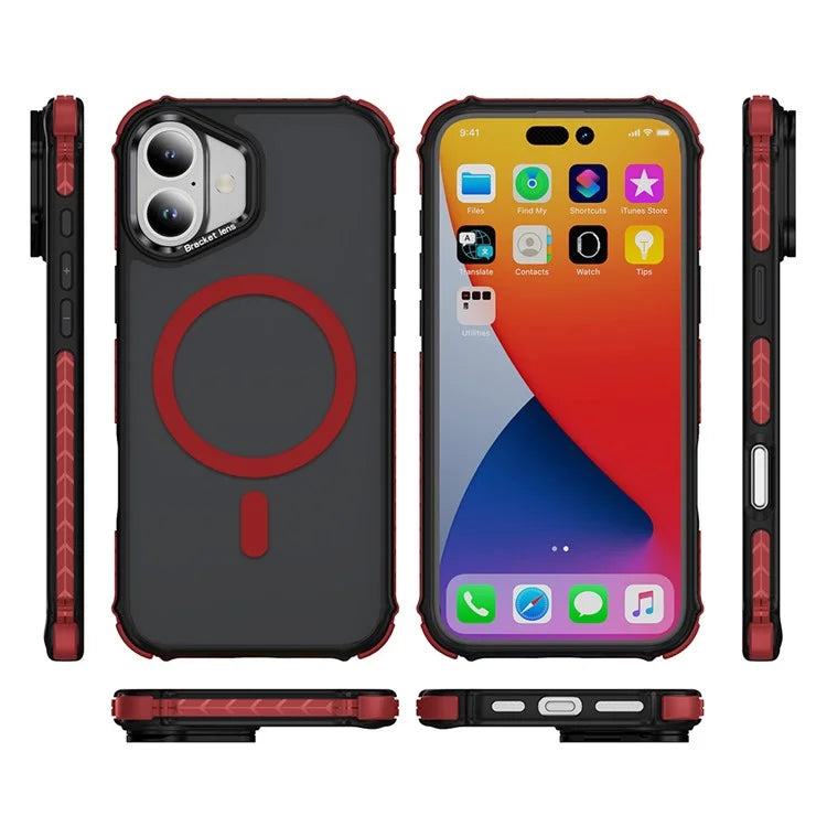 For iPhone 16 Case with Lens Kickstand Matte Back Cover Compatible with MagSafe