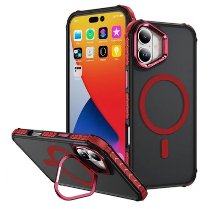 For iPhone 16 Case with Lens Kickstand Matte Back Cover Compatible with MagSafe