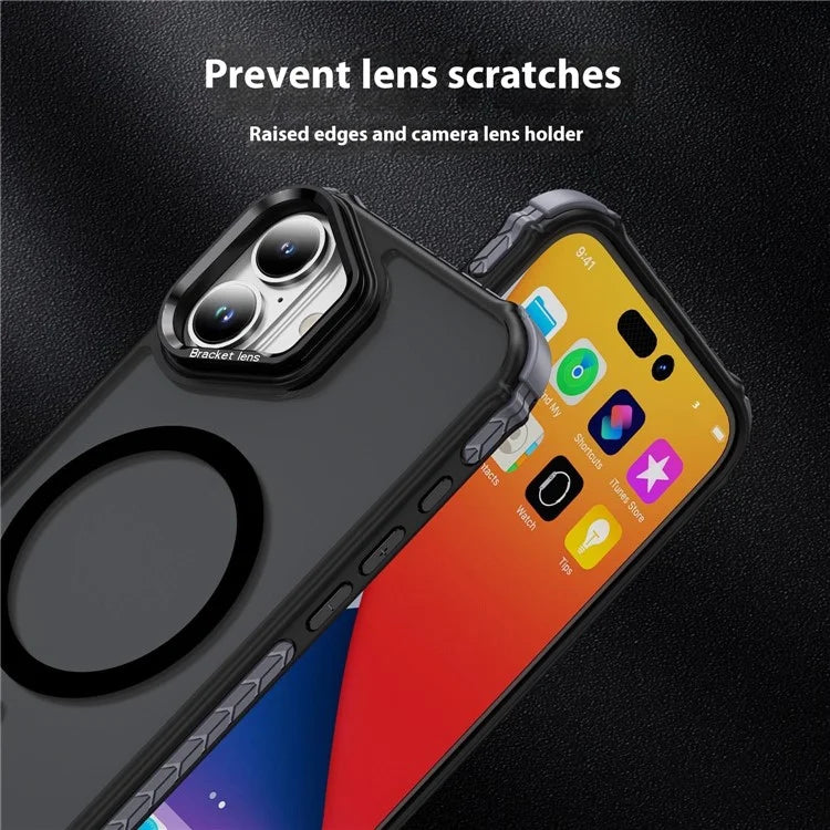 For iPhone 16 Case with Lens Kickstand Matte Back Cover Compatible with MagSafe