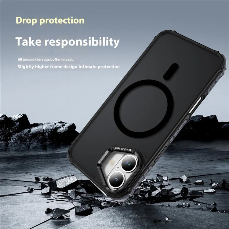 For iPhone 16 Case with Lens Kickstand Matte Back Cover Compatible with MagSafe