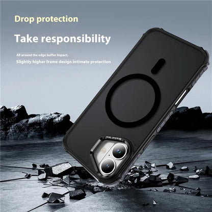 For iPhone 16 Case with Lens Kickstand Matte Back Cover Compatible with MagSafe