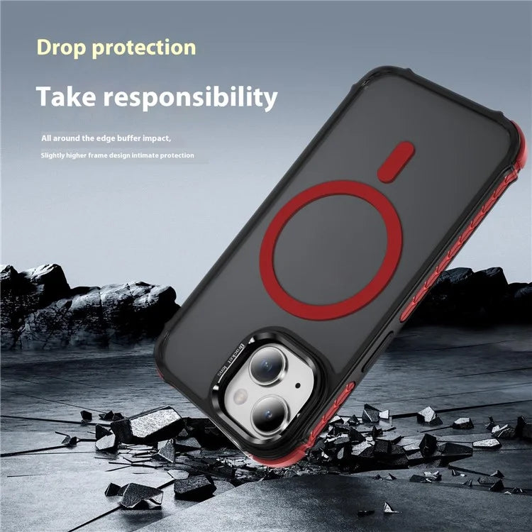 For iPhone 14 Case with Lens Kickstand Matte Back Cover Compatible with MagSafe