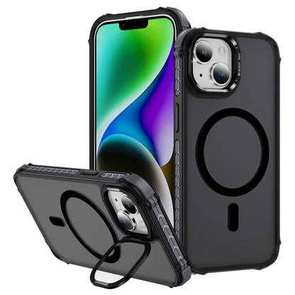 For iPhone 14 Case with Lens Kickstand Matte Back Cover Compatible with MagSafe