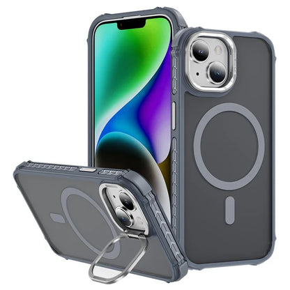 For iPhone 14 Case with Lens Kickstand Matte Back Cover Compatible with MagSafe