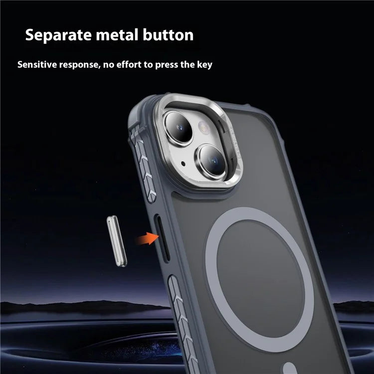 For iPhone 14 Case with Lens Kickstand Matte Back Cover Compatible with MagSafe