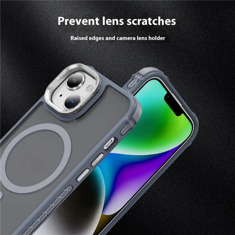 For iPhone 14 Case with Lens Kickstand Matte Back Cover Compatible with MagSafe