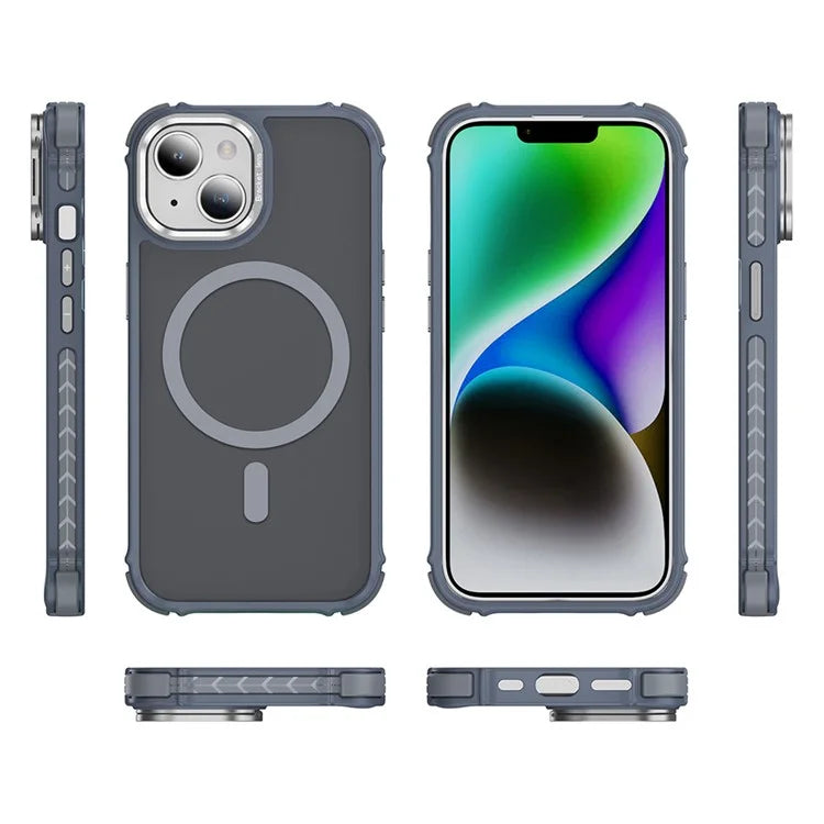 For iPhone 14 Case with Lens Kickstand Matte Back Cover Compatible with MagSafe