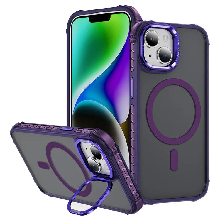 For iPhone 14 Case with Lens Kickstand Matte Back Cover Compatible with MagSafe
