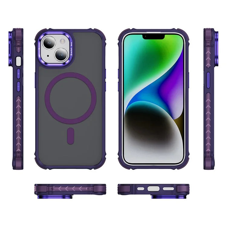 For iPhone 14 Case with Lens Kickstand Matte Back Cover Compatible with MagSafe