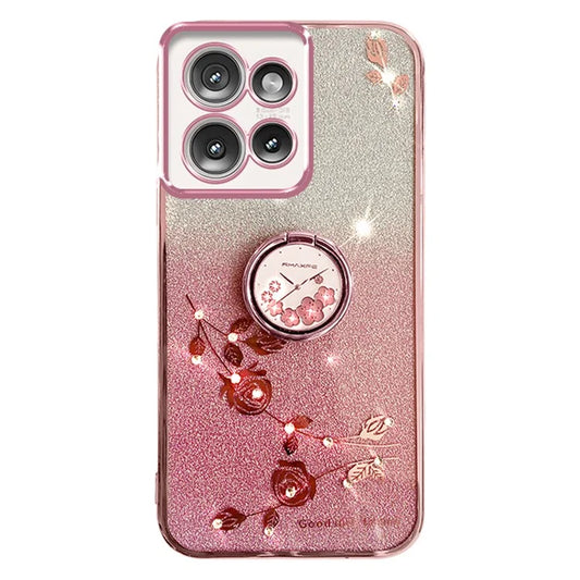 KADEM For Motorola Edge 50 5G Case Ring Kickstand TPU Flowers Phone Cover Gradient Glitter