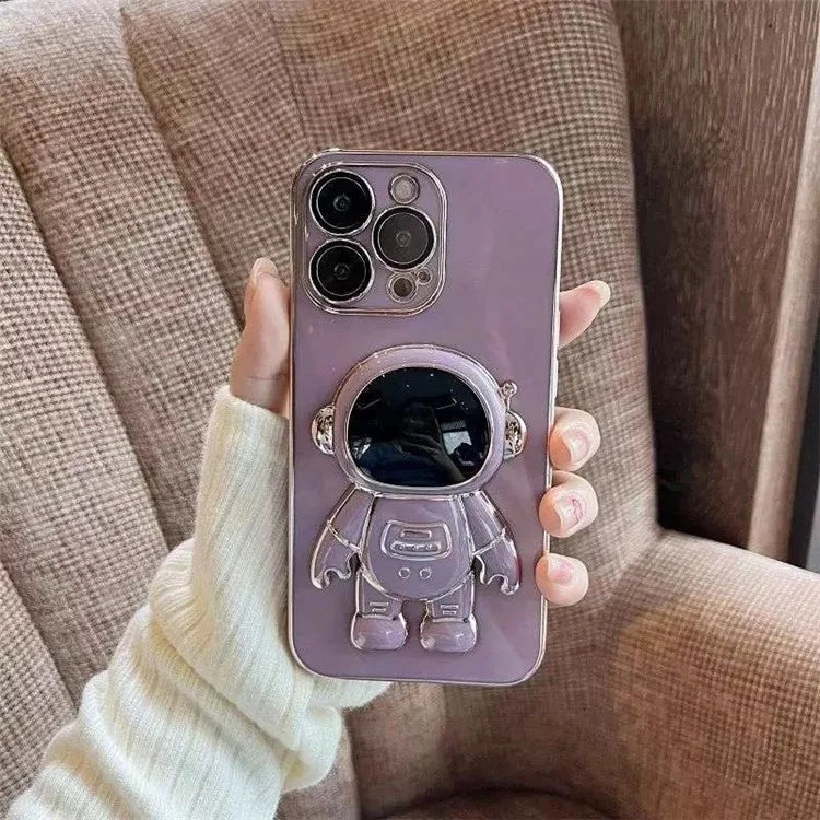 For iPhone 16 Pro Case Electroplating Soft TPU Phone Cover Astronaut Hidden Kickstand