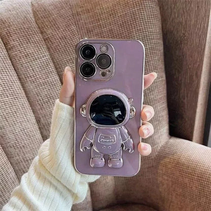 For iPhone 16 Pro Case Electroplating Soft TPU Phone Cover Astronaut Hidden Kickstand