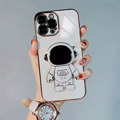 For iPhone 16 Pro Case Electroplating Soft TPU Phone Cover Astronaut Hidden Kickstand