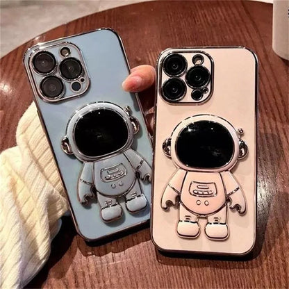 For iPhone 16 Pro Case Electroplating Soft TPU Phone Cover Astronaut Hidden Kickstand