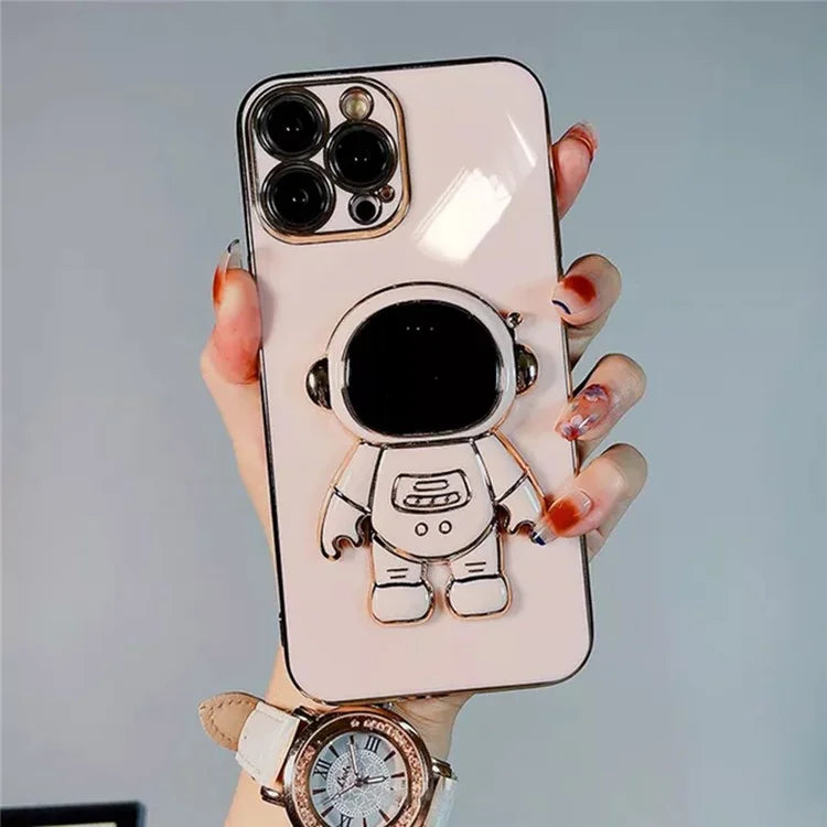 For iPhone 16 Pro Case Electroplating Soft TPU Phone Cover Astronaut Hidden Kickstand