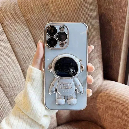 For iPhone 16 Pro Case Electroplating Soft TPU Phone Cover Astronaut Hidden Kickstand
