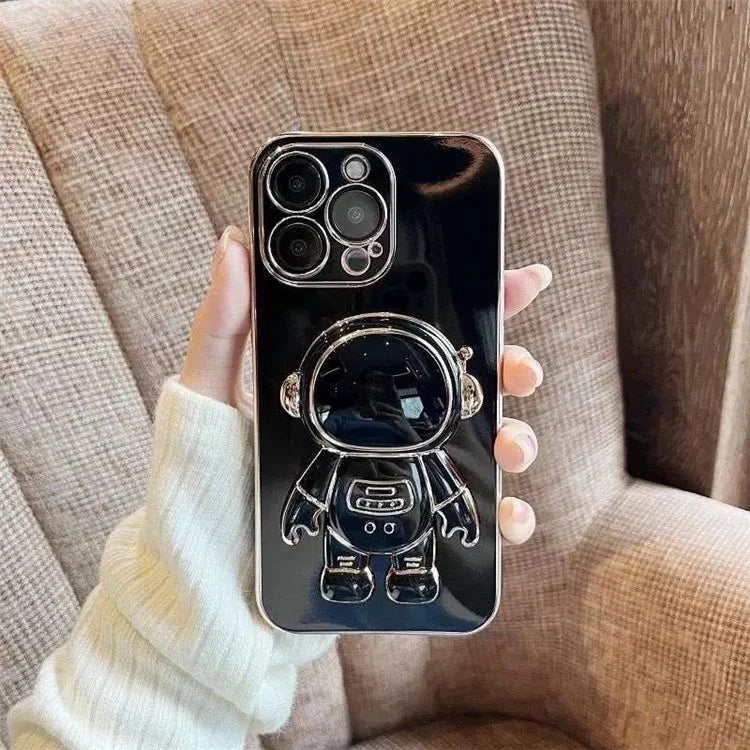 For iPhone 16 Pro Case Electroplating Soft TPU Phone Cover Astronaut Hidden Kickstand