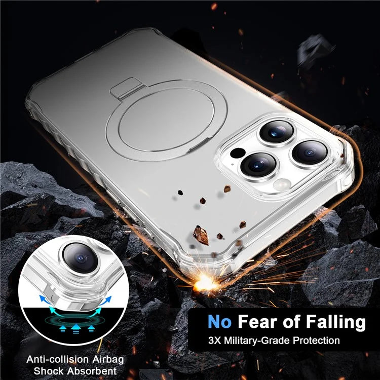 For iPhone 16 Pro Max Case Small Wavy Edge Compatible with MagSafe Frosted Anti-Drop PC+TPU Phone Cover
