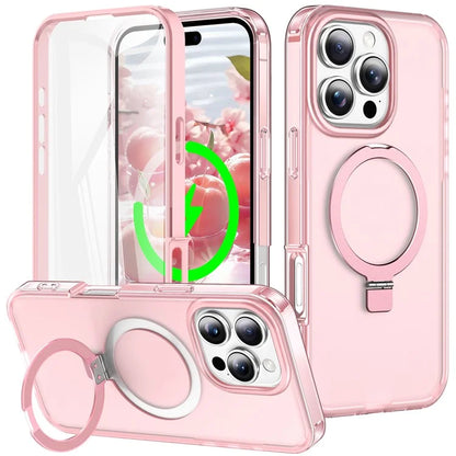 For iPhone 16 Pro Max Case Frosted TPU+PC Phone Cover with Magnetic Kickstand PET Screen Protector Compatible with MagSafe