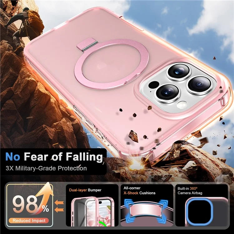 For iPhone 16 Pro Max Case Frosted TPU+PC Phone Cover with Magnetic Kickstand PET Screen Protector Compatible with MagSafe