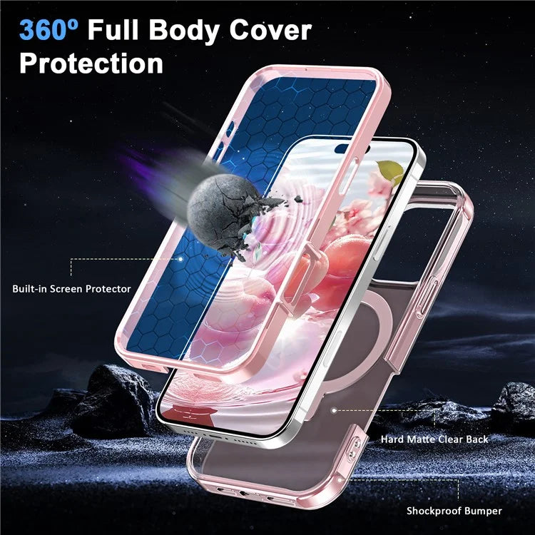 For iPhone 16 Pro Max Case Frosted TPU+PC Phone Cover with Magnetic Kickstand PET Screen Protector Compatible with MagSafe