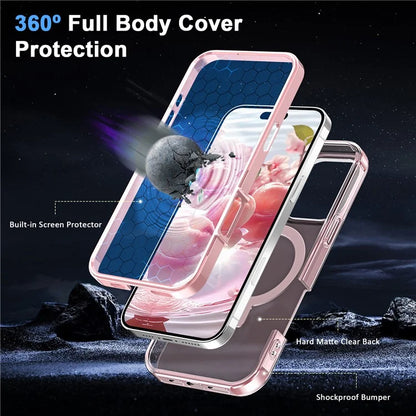For iPhone 16 Pro Max Case Frosted TPU+PC Phone Cover with Magnetic Kickstand PET Screen Protector Compatible with MagSafe