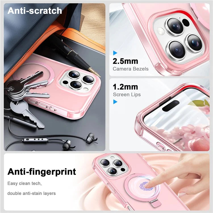 For iPhone 16 Pro Max Case Frosted TPU+PC Phone Cover with Magnetic Kickstand PET Screen Protector Compatible with MagSafe