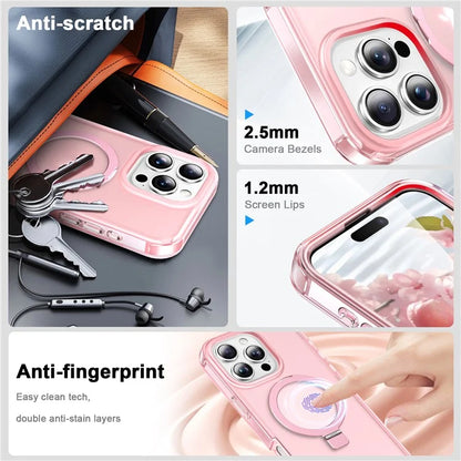 For iPhone 16 Pro Max Case Frosted TPU+PC Phone Cover with Magnetic Kickstand PET Screen Protector Compatible with MagSafe
