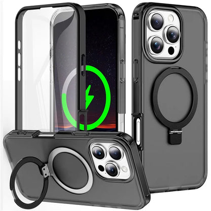 For iPhone 16 Pro Max Case Frosted TPU+PC Phone Cover with Magnetic Kickstand PET Screen Protector Compatible with MagSafe