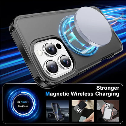For iPhone 16 Pro Max Case Frosted TPU+PC Phone Cover with Magnetic Kickstand PET Screen Protector Compatible with MagSafe