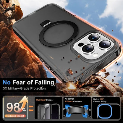 For iPhone 16 Pro Max Case Frosted TPU+PC Phone Cover with Magnetic Kickstand PET Screen Protector Compatible with MagSafe