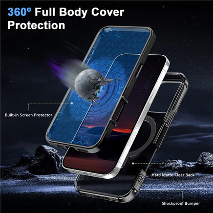For iPhone 16 Pro Max Case Frosted TPU+PC Phone Cover with Magnetic Kickstand PET Screen Protector Compatible with MagSafe