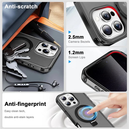 For iPhone 16 Pro Max Case Frosted TPU+PC Phone Cover with Magnetic Kickstand PET Screen Protector Compatible with MagSafe