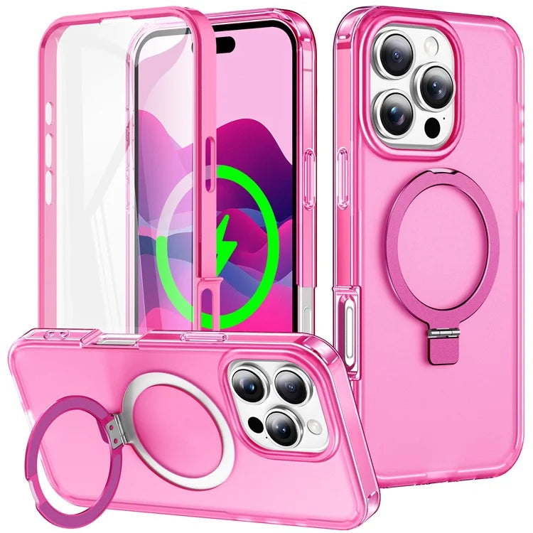 For iPhone 16 Pro Max Case Frosted TPU+PC Phone Cover with Magnetic Kickstand PET Screen Protector Compatible with MagSafe