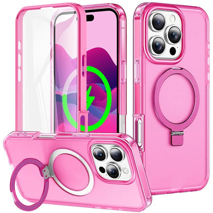 For iPhone 16 Pro Max Case Frosted TPU+PC Phone Cover with Magnetic Kickstand PET Screen Protector Compatible with MagSafe