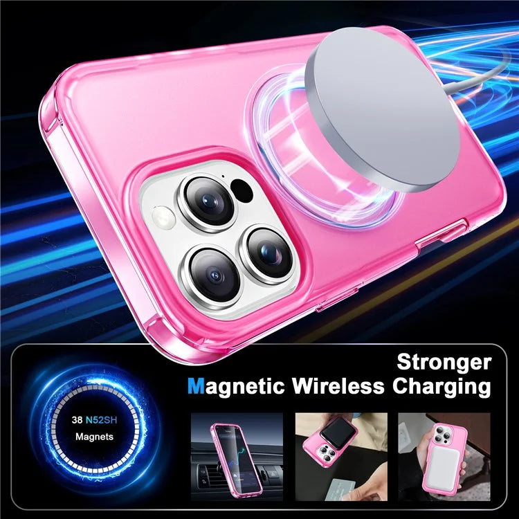 For iPhone 16 Pro Max Case Frosted TPU+PC Phone Cover with Magnetic Kickstand PET Screen Protector Compatible with MagSafe