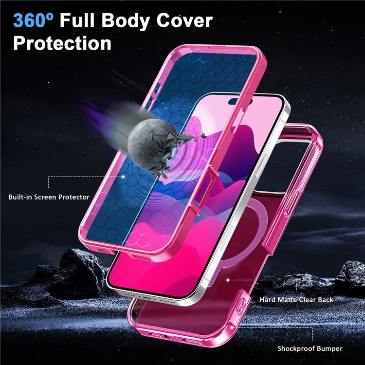 For iPhone 16 Pro Max Case Frosted TPU+PC Phone Cover with Magnetic Kickstand PET Screen Protector Compatible with MagSafe