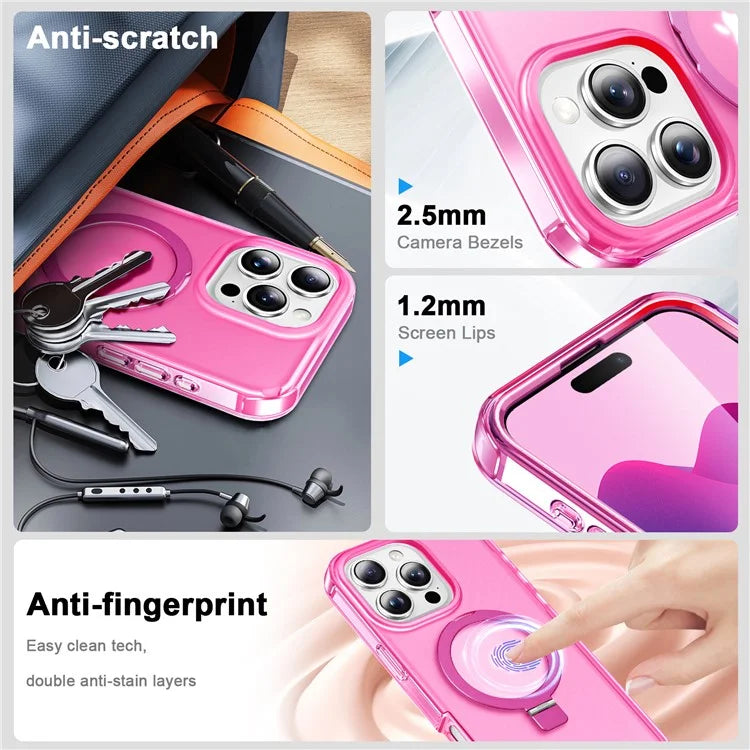 For iPhone 16 Pro Max Case Frosted TPU+PC Phone Cover with Magnetic Kickstand PET Screen Protector Compatible with MagSafe