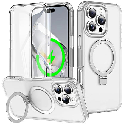 For iPhone 16 Pro Max Case Frosted TPU+PC Phone Cover with Magnetic Kickstand PET Screen Protector Compatible with MagSafe