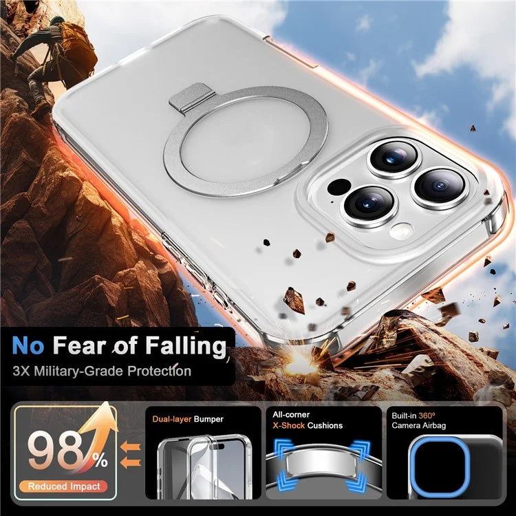 For iPhone 16 Pro Max Case Frosted TPU+PC Phone Cover with Magnetic Kickstand PET Screen Protector Compatible with MagSafe