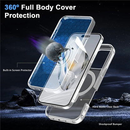 For iPhone 16 Pro Max Case Frosted TPU+PC Phone Cover with Magnetic Kickstand PET Screen Protector Compatible with MagSafe
