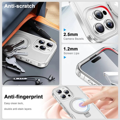 For iPhone 16 Pro Max Case Frosted TPU+PC Phone Cover with Magnetic Kickstand PET Screen Protector Compatible with MagSafe
