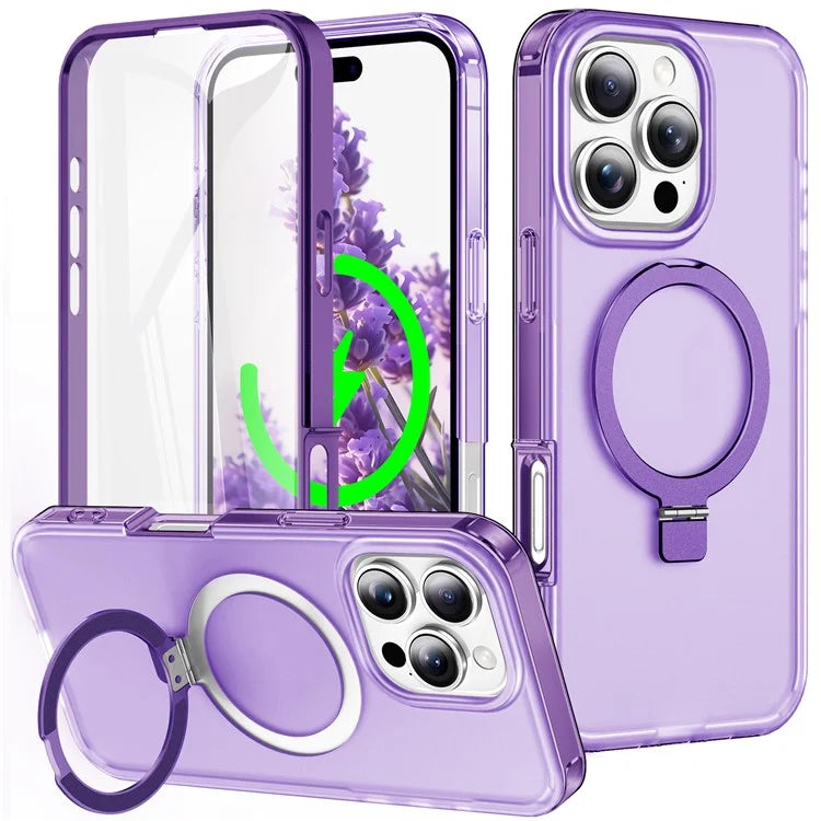 For iPhone 16 Pro Max Case Frosted TPU+PC Phone Cover with Magnetic Kickstand PET Screen Protector Compatible with MagSafe