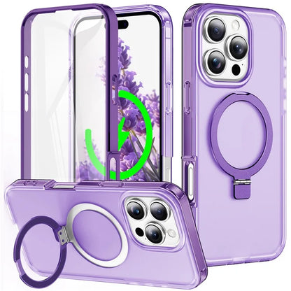 For iPhone 16 Pro Max Case Frosted TPU+PC Phone Cover with Magnetic Kickstand PET Screen Protector Compatible with MagSafe