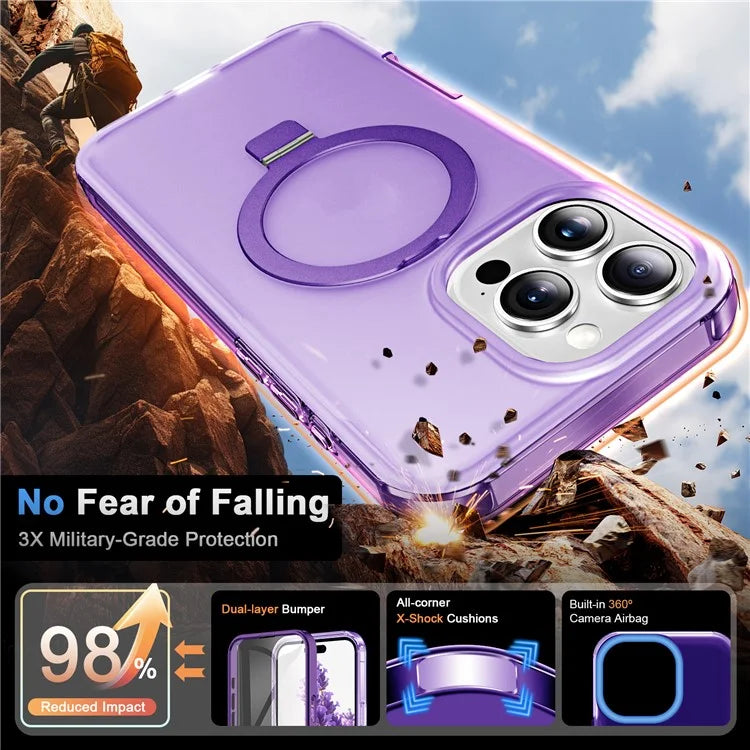For iPhone 16 Pro Max Case Frosted TPU+PC Phone Cover with Magnetic Kickstand PET Screen Protector Compatible with MagSafe