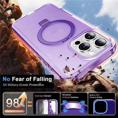 For iPhone 16 Pro Max Case Frosted TPU+PC Phone Cover with Magnetic Kickstand PET Screen Protector Compatible with MagSafe