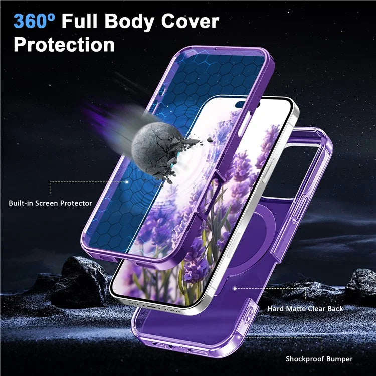 For iPhone 16 Pro Max Case Frosted TPU+PC Phone Cover with Magnetic Kickstand PET Screen Protector Compatible with MagSafe